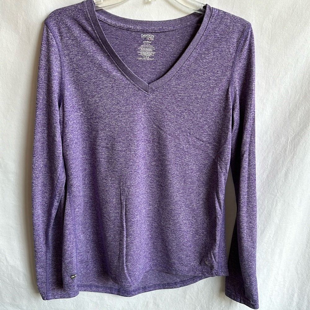 Danskin Now lavender heather semi-fitted long sleeve top, size L